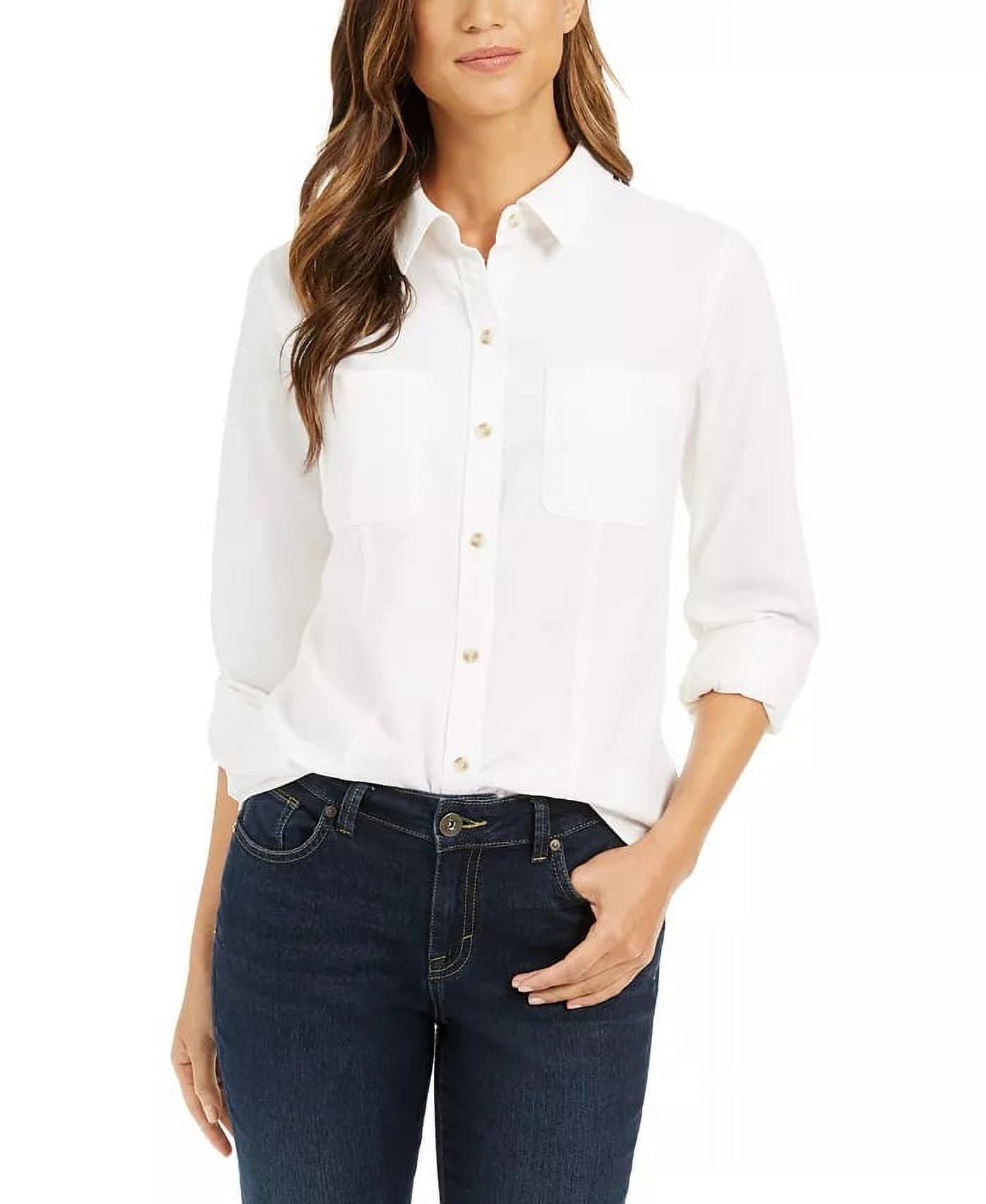 women's petite white button down shirt