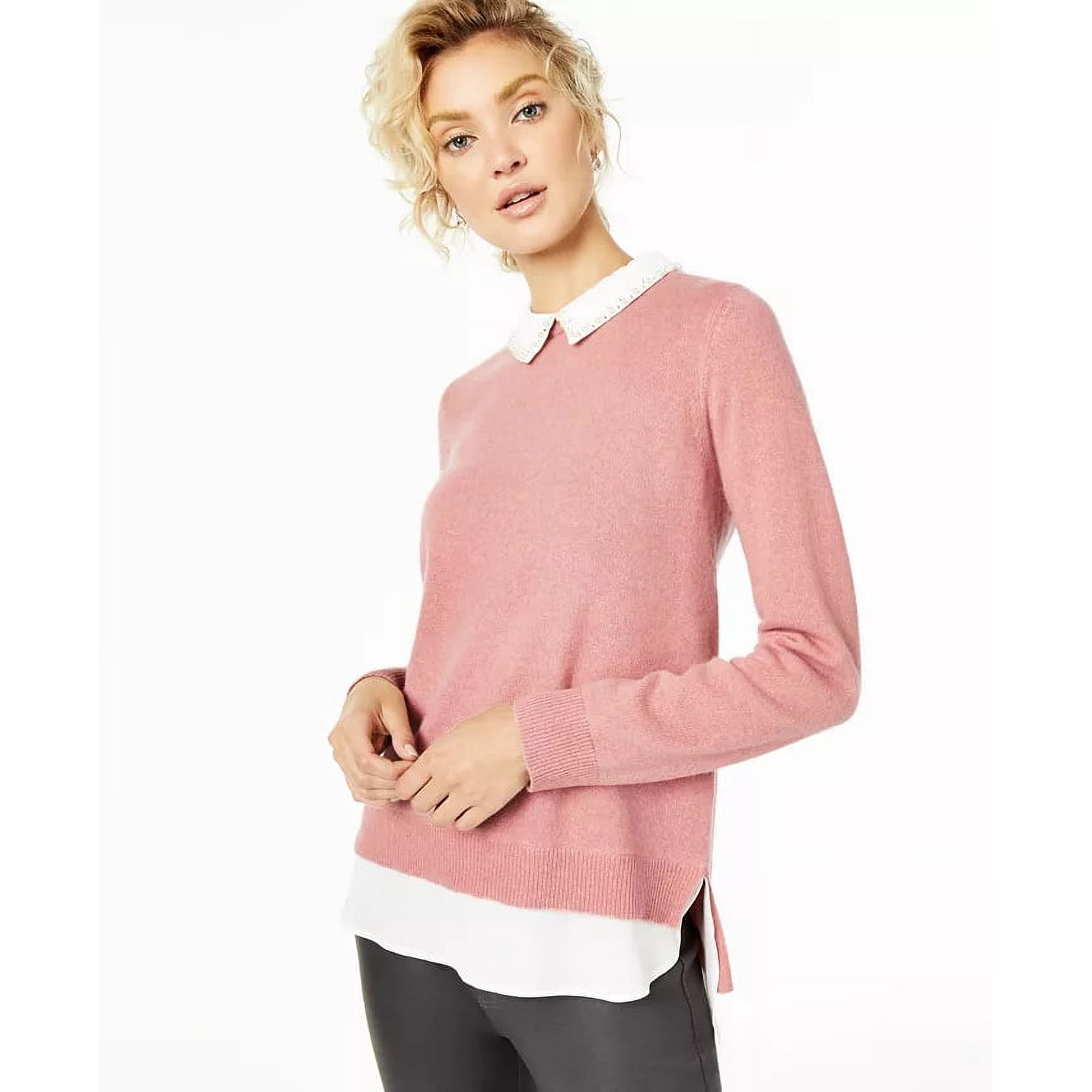 Charter Club Women's Cashmere Embellished Layered-Look Sweater Regular u0026  Petite Sizes Pink Size Large - Walmart.com