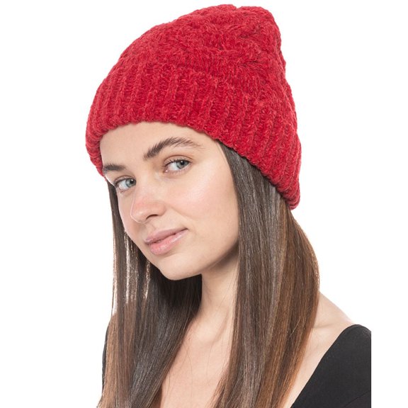 Charter Club Women's Chenille Cable Knit Beanie, Red, One Size