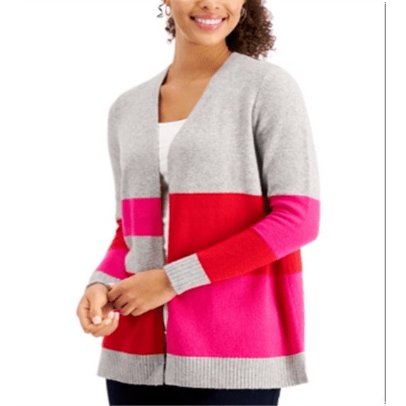 Charter Club Women's Colorblocked Knit Cardigan Red Size Medium