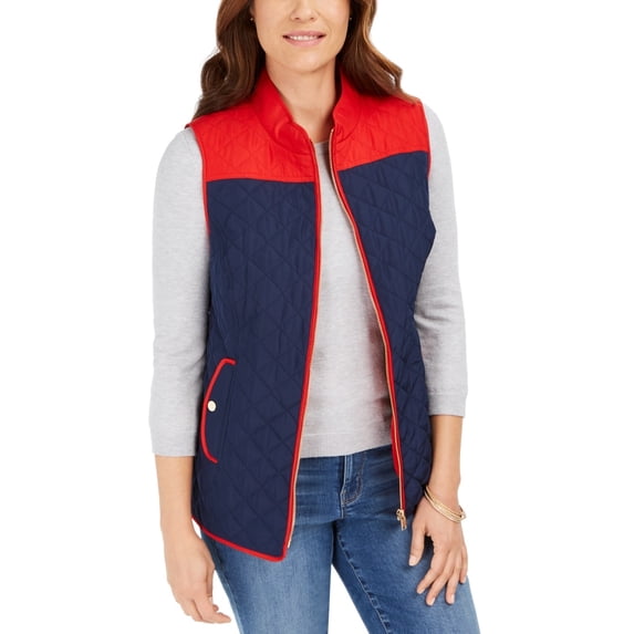 Charter Club Women's Colorblocked Quilted Vest Blue Size Small