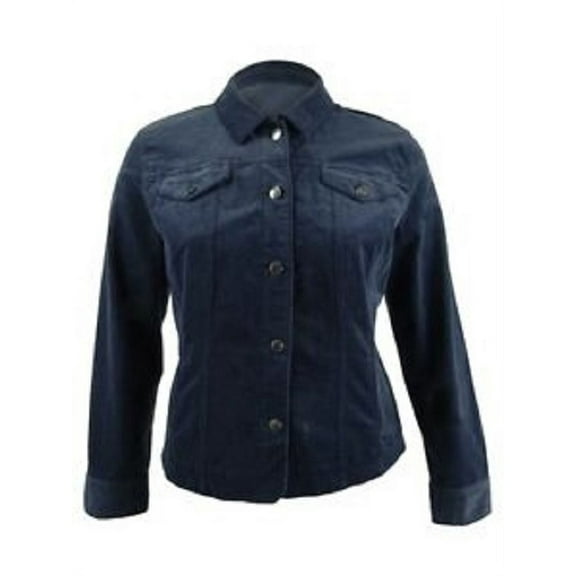 Charter Club Women's Corduroy Button-Down Jacket Blue Size Medium