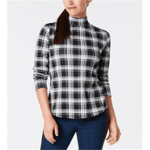 Charter Club Women's Cotton Plaid Top Black Size Large