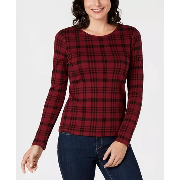 Charter Club Women's Cotton Plaid Top Red Size Medium