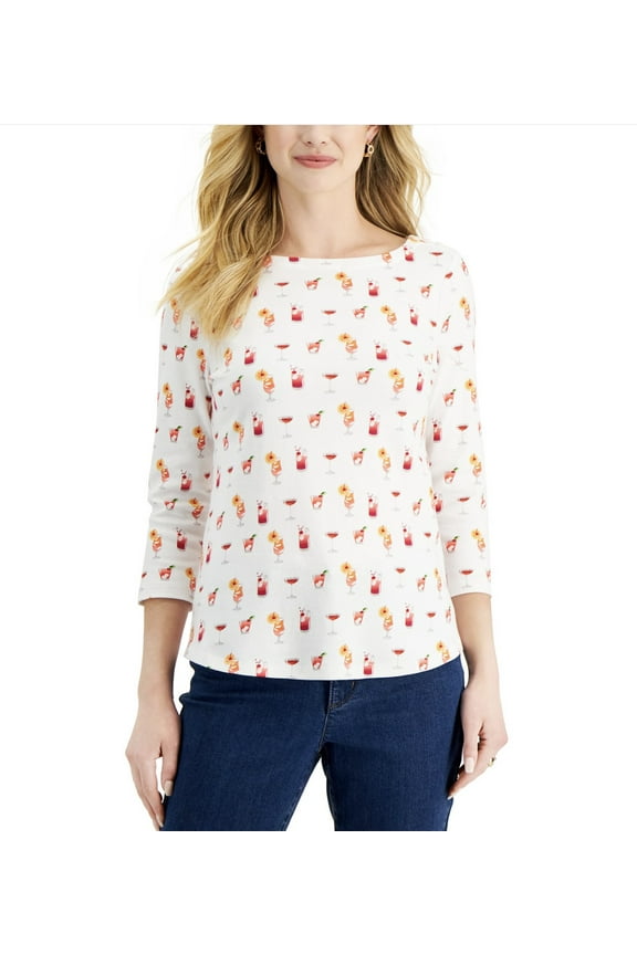 Women's Cotton Printed Top Bright White Combo (S, Bright White Combo)