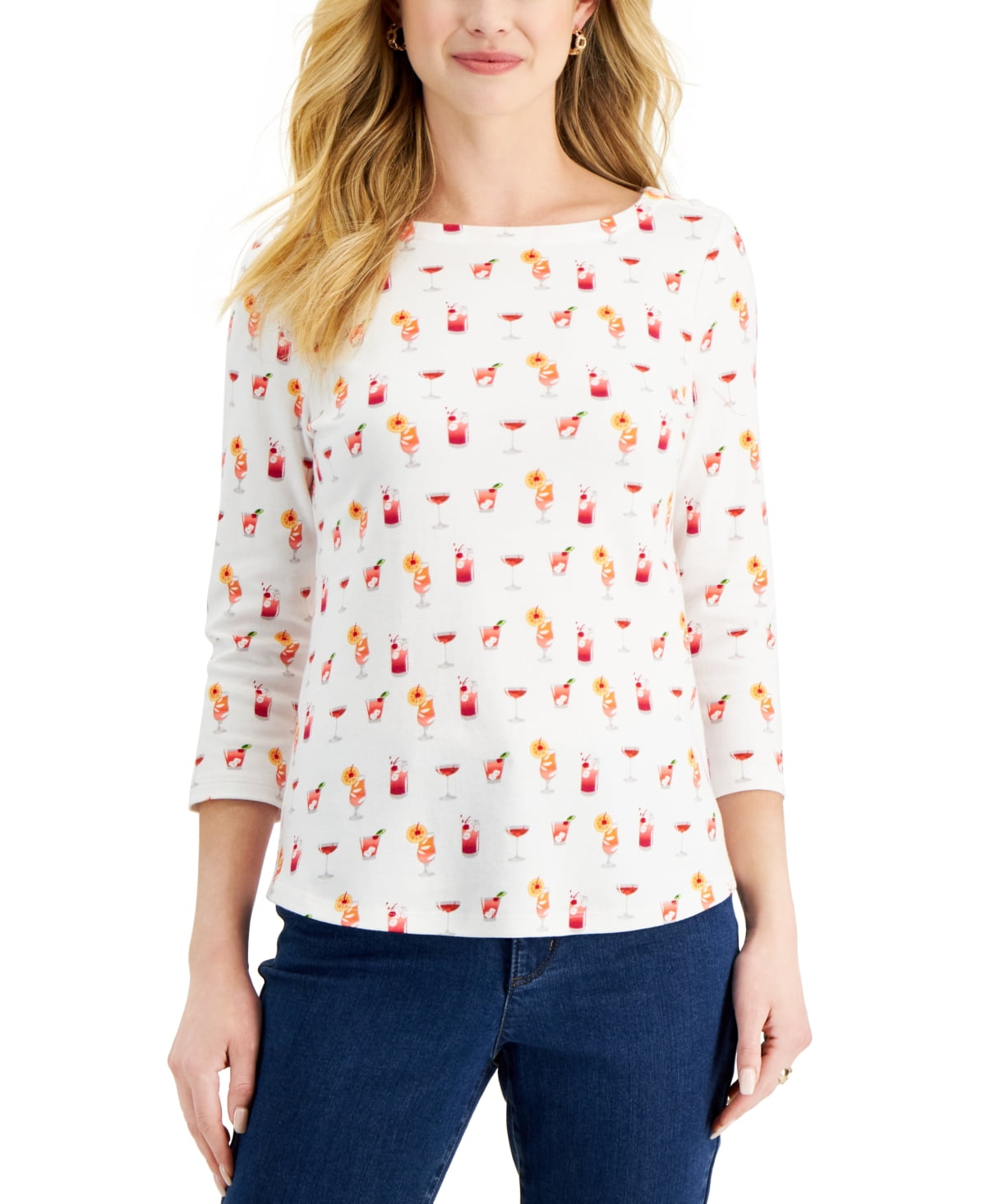Charter Club Women's Cotton Printed Top White Size Large - Walmart.com