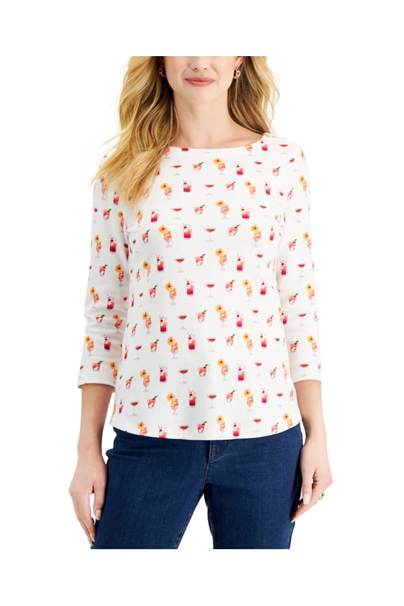 Women's Cotton Printed Top White Size Large