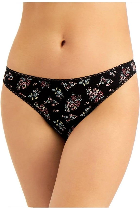 Women's Cotton Thong Underwear, Black Large
