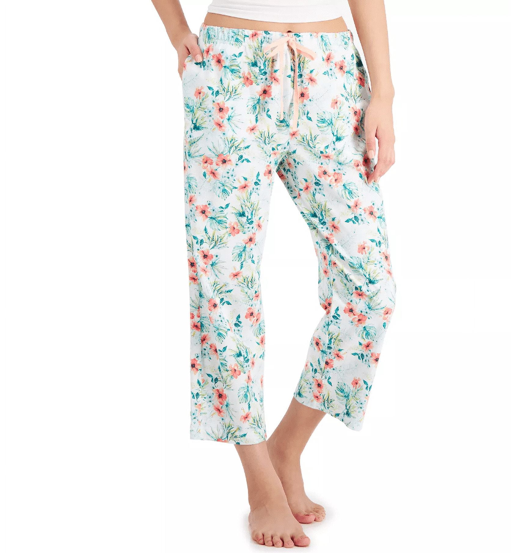 Charter Club Women's Cropped Cotton Pajama Pants, Tropical, X-Large ...
