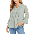 thumbnail image 1 of Charter Club Women's Double Ruffle Textured Pintuck Top Green Size Small, 1 of 3