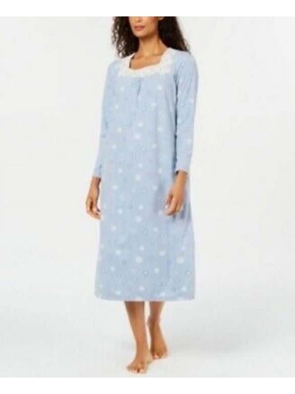 Women's Fleece Long Sleeve Nightgown, Snowflakes Blue XXL