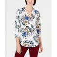 thumbnail image 1 of Charter Club Women's Floral Print V Neck Top White Size Small, 1 of 3