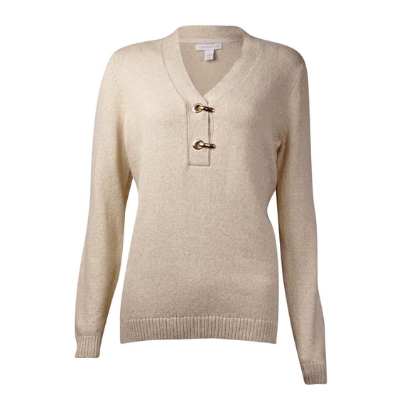 Charter Club Women's Hardware-Detail Metallic V-Neck Sweater