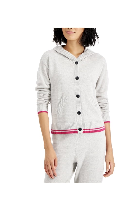 Women's Hooded Button-Front Sweater French Grey Size M