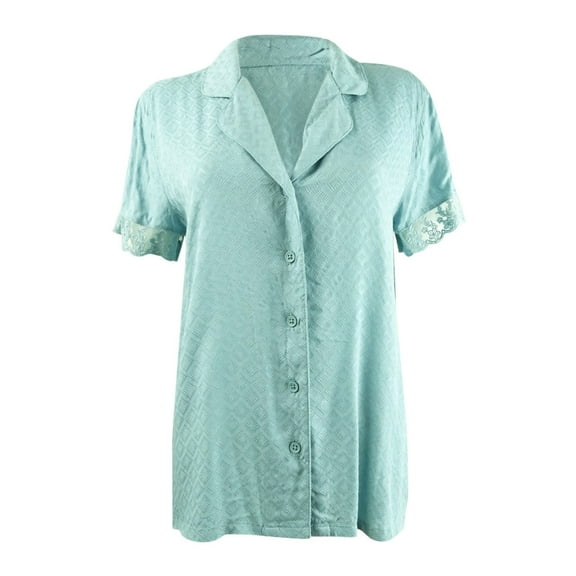 Charter Club Women's Lace-Trim Pajama Top (M, Stone Blue)