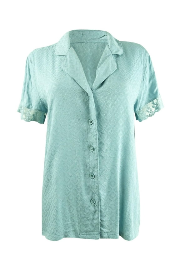 Women's Lace-Trim Pajama Top (M, Stone Blue)