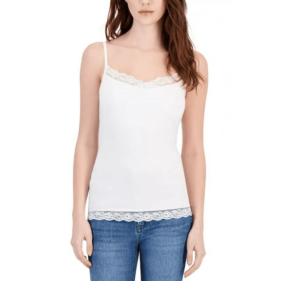 Charter Club Women's Lace-Trim Shelf-Bra Tank Top, White Medium