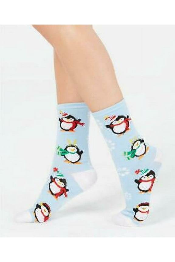 Women's Light Pastel Blue Penguin Crew Socks 1 Pair Size 9-11