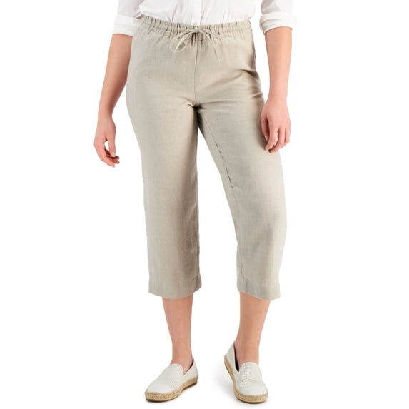 Charter Club Women's Linen Capri Tie Waist Pants Brown Size Large