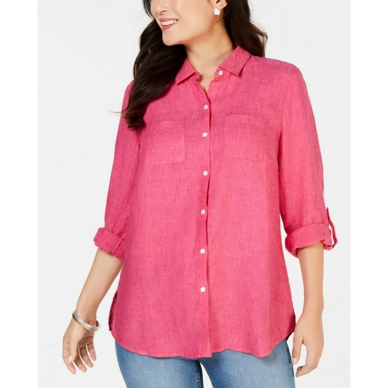 Charter Club Women s Linen Shirt Pink Size Medium Walmart