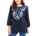 thumbnail image 1 of Charter Club Women's Metallic Embroidery Linen Blend Tunic  Blue Size L, 1 of 3