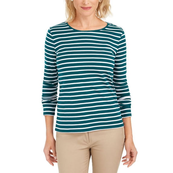 Charter Club Women's Metallic Stripe Top Green Size X-Small