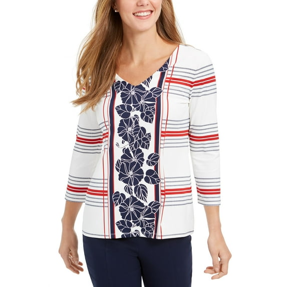 Charter Club Women's Mixed-Print V-Neck Tunic White Size Extra Large