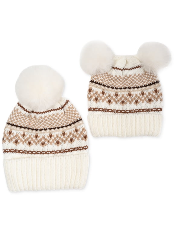 Womens Mommy & Me Fair Isle Beanies Set, Ivory