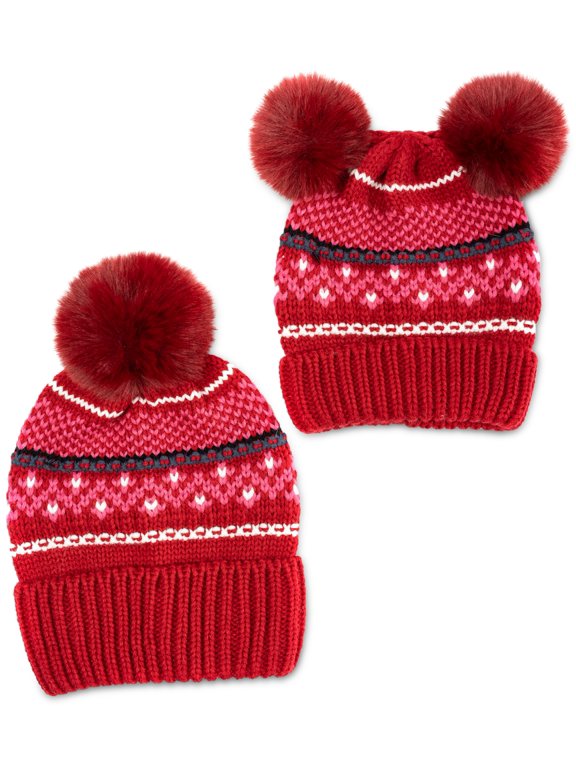 Womens Mommy & Me Fair Isle Beanies Set, Red
