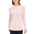 thumbnail image 1 of Charter Club Women's Patchwork Stitch Asymmetrical Collar Sweater Pink Size Medium, 1 of 3
