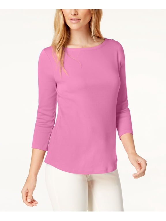 Pima Cotton Boat Neck Button Shoulder Top Bubble Bath S