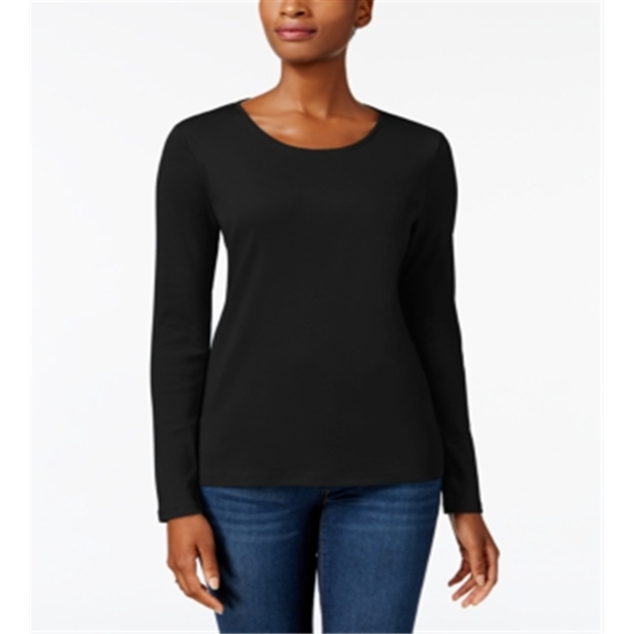 Charter Club Women's Pima Cotton Long Sleeve Top Black Size XX-Large