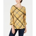 thumbnail image 1 of Charter Club Women's Plaid Bell Sleeve Top Yellow Size Petite Extra Large, 1 of 4