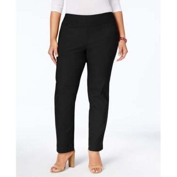 Charter Club Women's Plus Size Cambridge Tummy-Control Pull-on Pants Black Size 14W