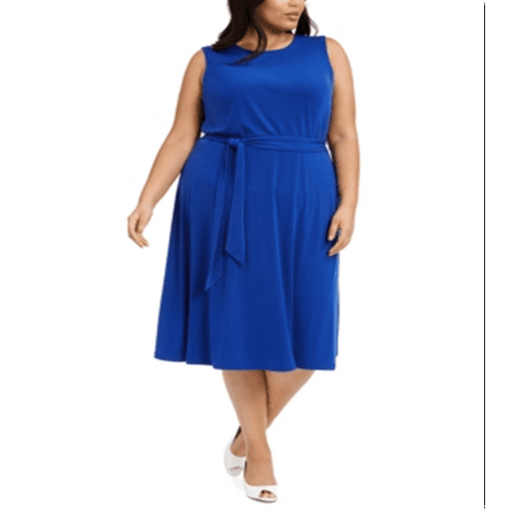 Charter Club Women's Plus Sleeveless Tie Side MIDI Dress Blue Size 1X
