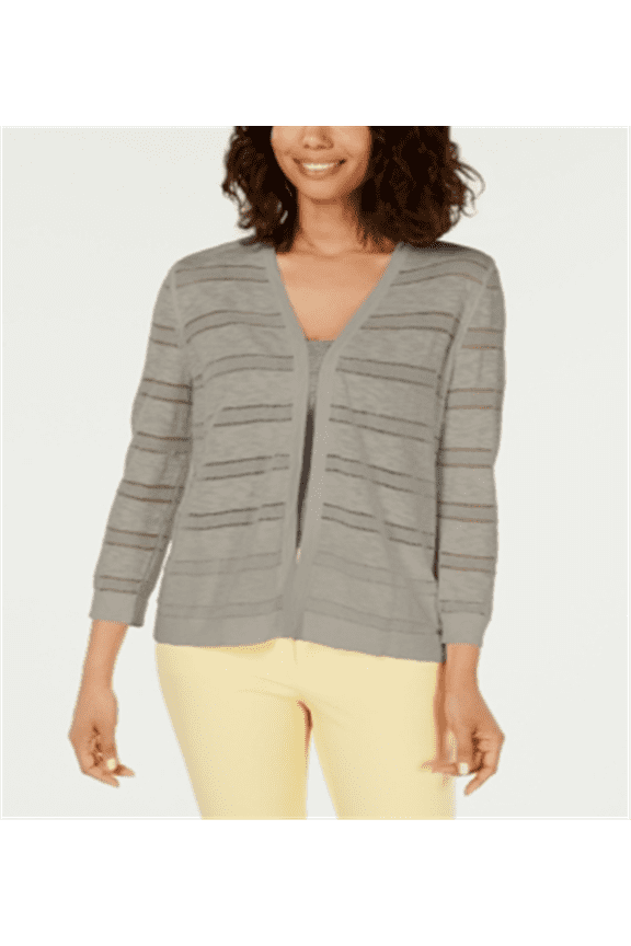 Women's Pointelle Stripe Cardigan Brown Size Petite Medium