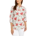 thumbnail image 1 of Charter Club Women's Printed Button Front Roll Tab Sleeve Top Pink Size Petite Small, 1 of 3