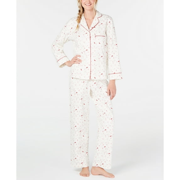 Charter Club Women's Printed Cotton Flannel Pajama Set (M, Cardinal)