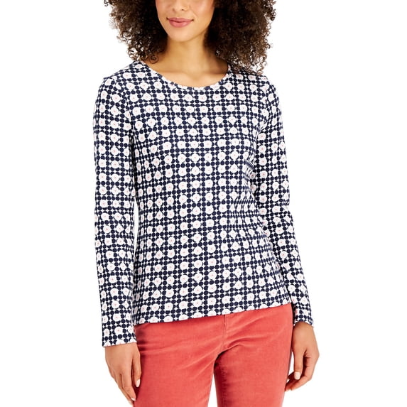Charter Club Women's Printed Pima Cotton Top White Size Extra Large
