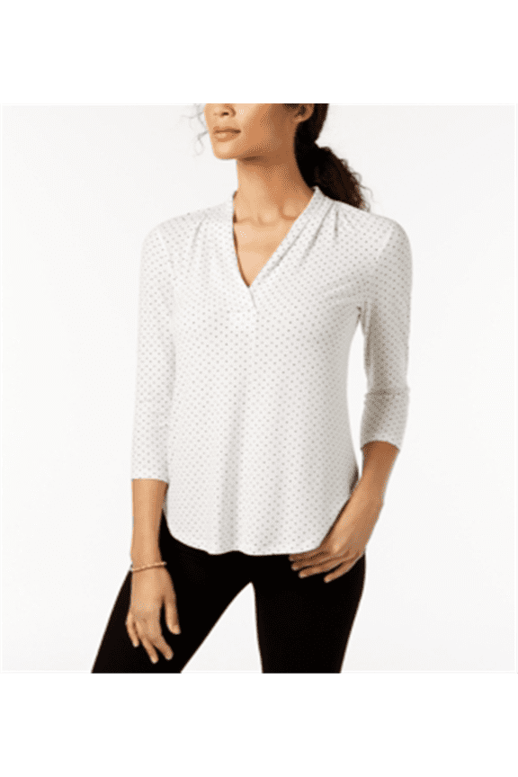 Women's Printed V-Neck Top White Size XL