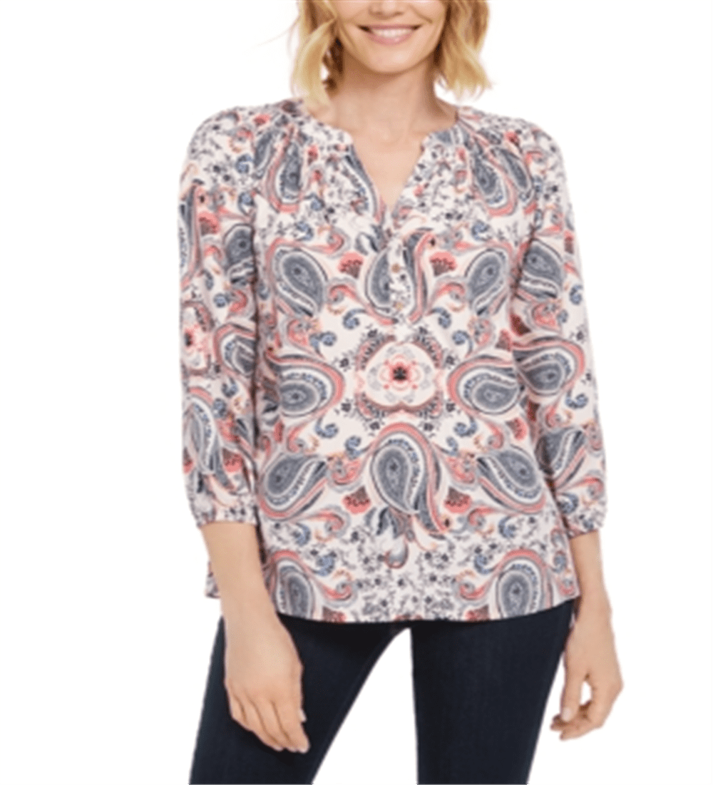 Charter Club Women's Printed Woven Top White Multi Size Medium ...