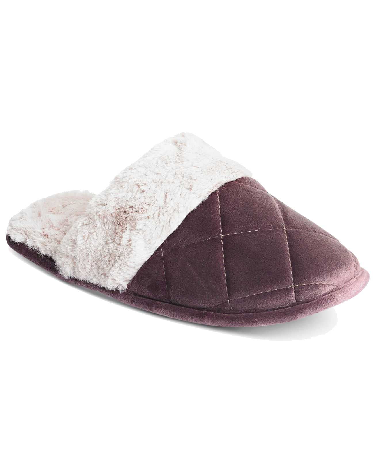 Charter Club Women s Quilted Microvelour Scuff Slippers Purple Medium Walmart Business Supplies