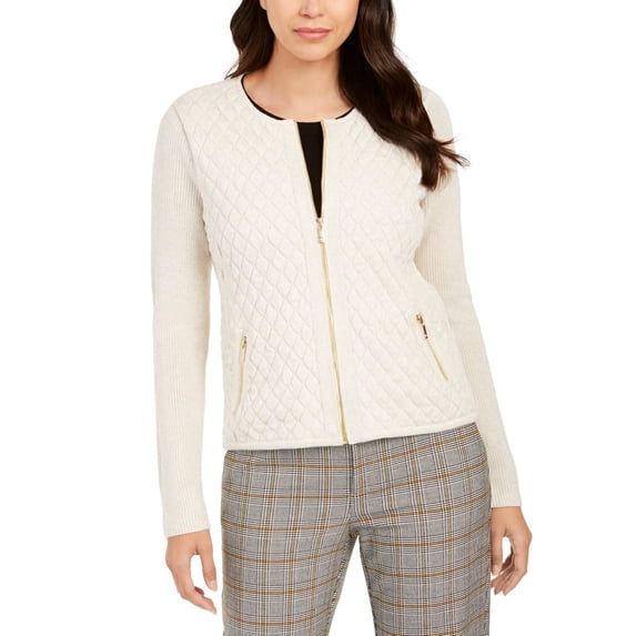 Charter Club Women's Quilted Sweater Jacket Beige Size XX-Large