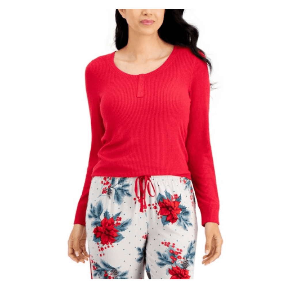 Charter Club Women's Ribbed Henley Pajama Top Rayon-Candy Red-size XS
