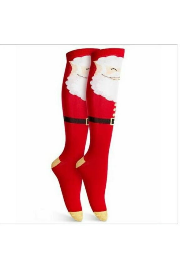 Women's Santa Claus Holiday Knee High Socks, Red, 9-11