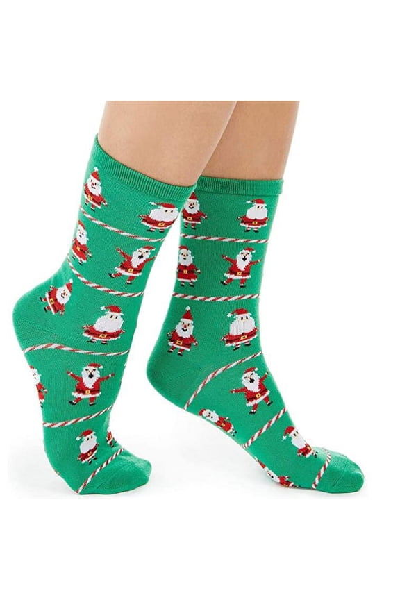 Women's Santa Crew Socks, Green One Size