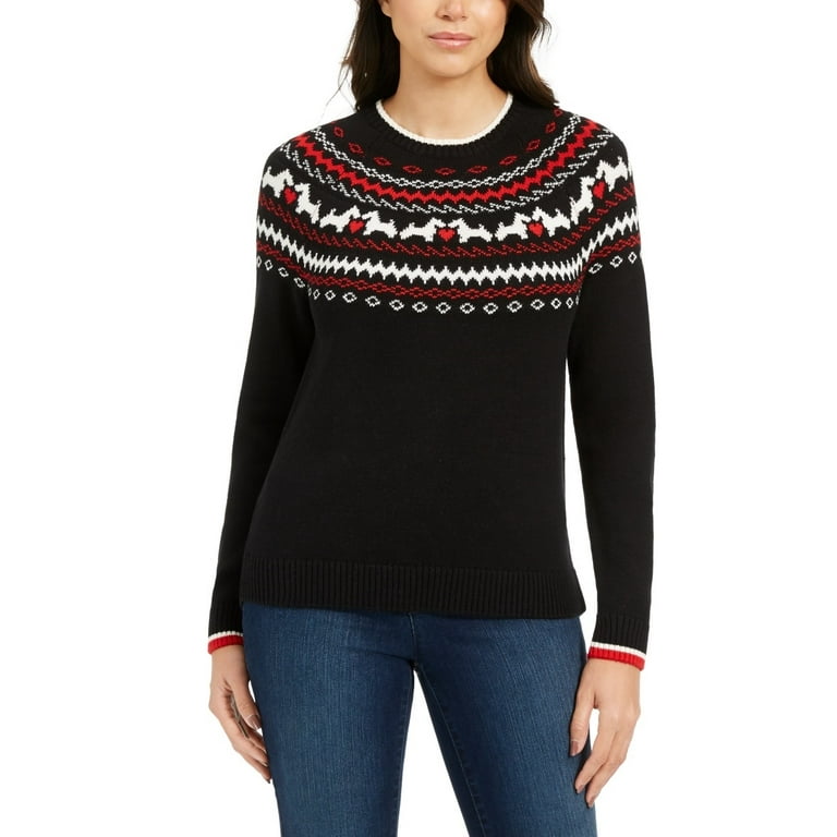 Charter Club Women s Scottie Fair Isle Sweater Black Size XX Large