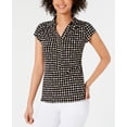 thumbnail image 1 of Charter Club Women's Short Sleeve Printed Polo Top Black Size X-Large, 1 of 3