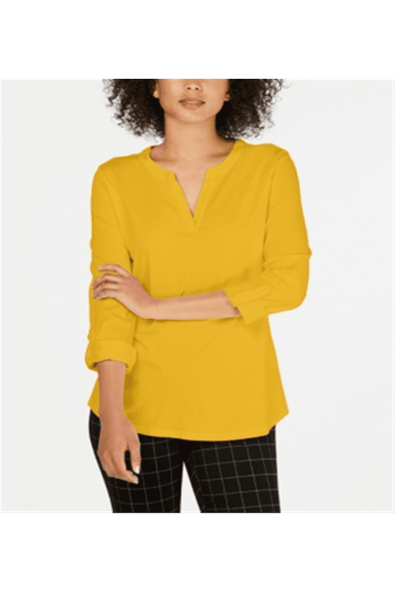 Women's Supima Cotton Split Neck Top Yellow Size Small