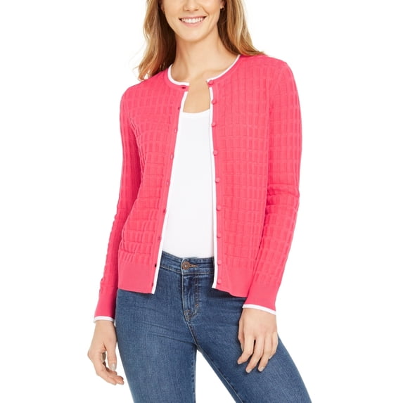 Charter Club Women's Textured Button Down Cardigan Sweater Red Size Large